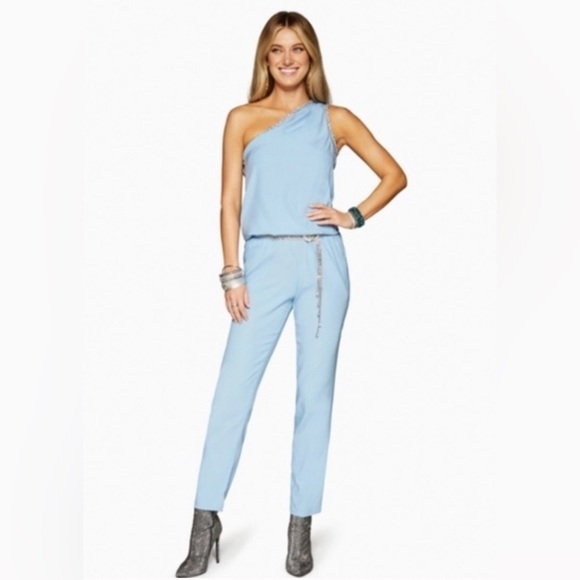 Ramy Brook lulu embellished silk blend jumpsuit in blue NWT - Picture 2 of 9